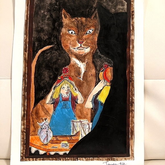 ORIGINAL HANDPAINTED WATERCOLOR "Mirror image" - Picture 1 of 8